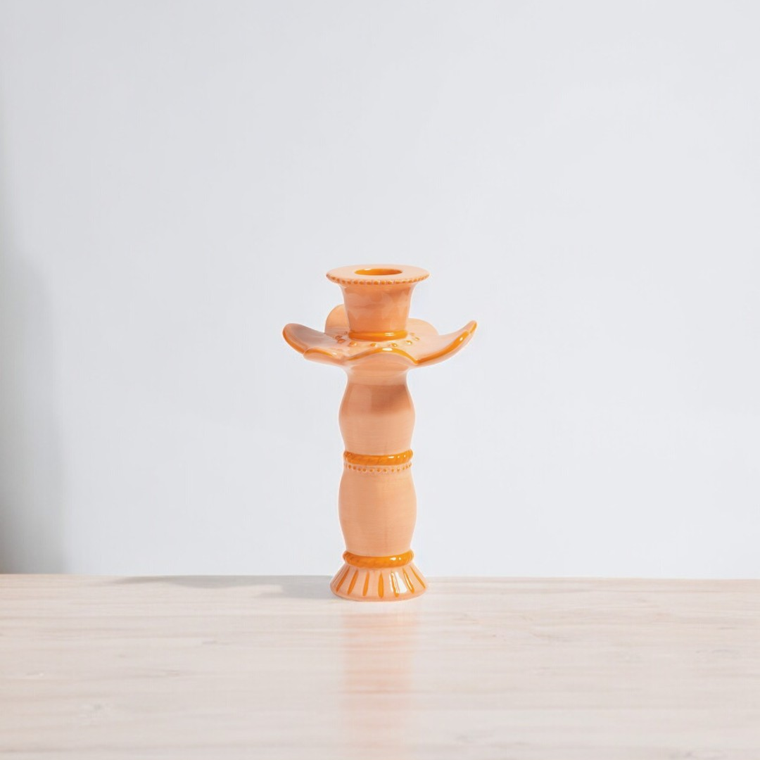 Bamboo Candle Stand - Orange (Handmade)