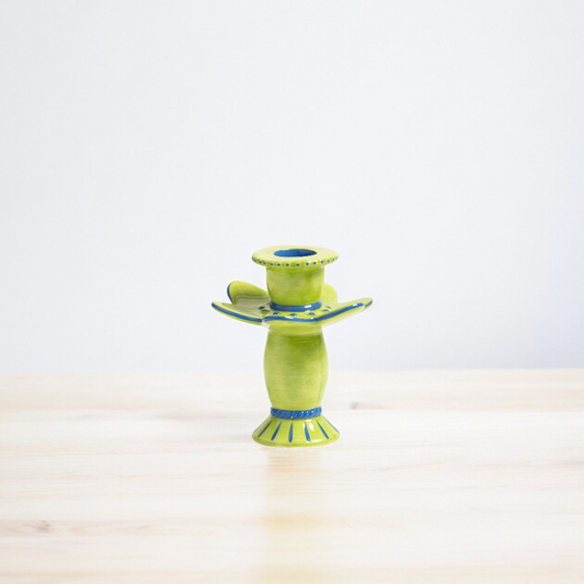 Bamboo Candle Stand - Green (Handmade)